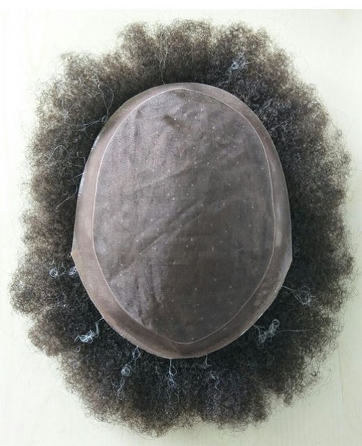 afro kinky curly mono with pu men's toupee